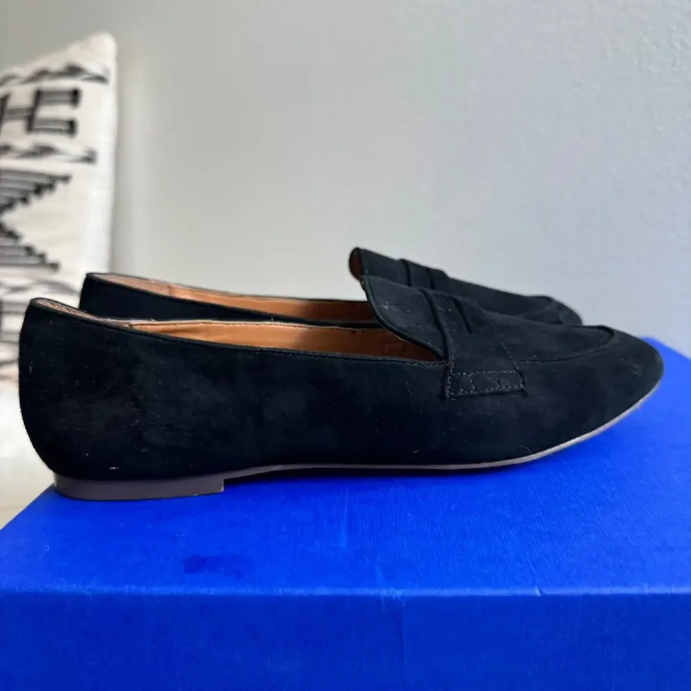 JCREW Black Suede Classic Penny Loafers Size 7.5-Preppy/Minimalist